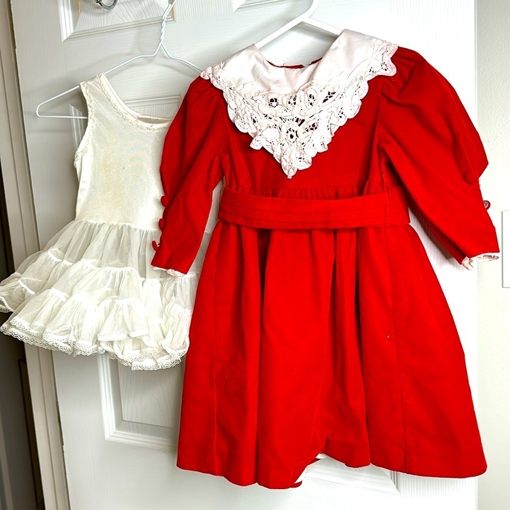 3T vintage Y2K red velvet and lace storybook dress and separate white crinoline